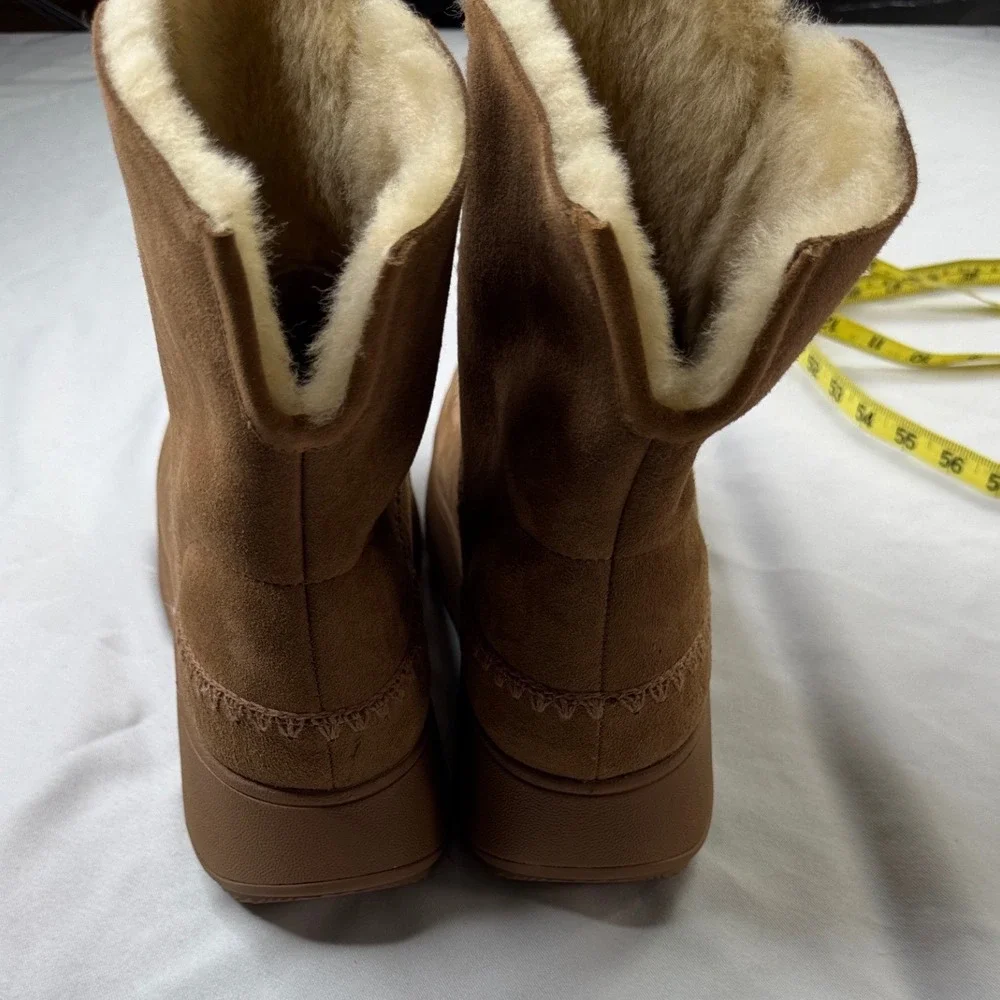 FitFlop Mukluk Short Suede Shearling Boots Tan Platform‎ Womens 11